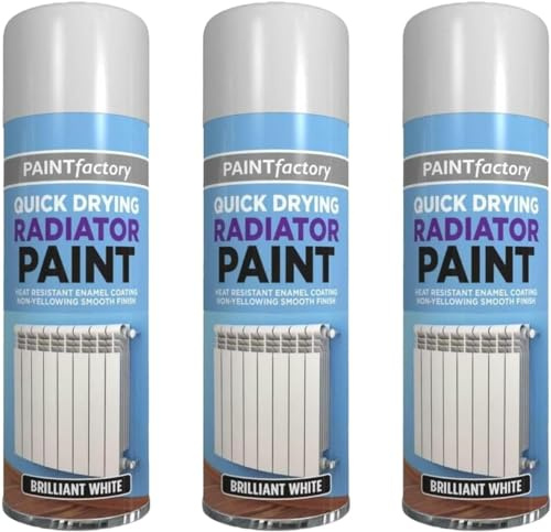 MIXEL Brilliant White Radiator Spray Paint, Heat Resistant, Enamel Coating, Non Yellowing Smooth Finish, Non Cracking, Fast Drying, Easy To Use, Multi Surface Use, 400ML (3Pcs)