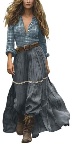 Boho Dress Women's Long Vintage Rustic Style Floral Print Dress V-Neck Maxi Dresses Long Sleeve Floral Dress A-line Casual Dress Western Country Chiffon Dress for Holiday Beach Everyday Wedding