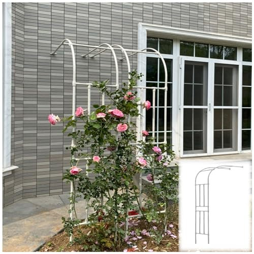 Rosenspalier aus Metall für Kletterpflanzen, stabiler Gartenbogen, Pergola-Ständer, stabile Hochzeits-Halbbögen für den Außenbereich, Rasen, Hofdekoration, Gartenbau – Weiß (90 x 200 cm)