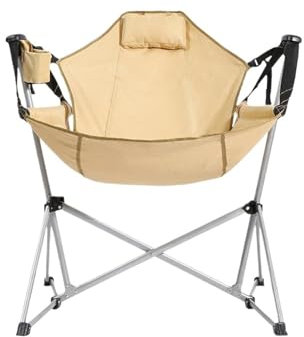 AHUFGN Angelstuhl Camping Stuhl Freizeit Schaukelstuhl Hohe Rückenlehne Klapp Liege Camping Schaukelstuhl Garten Schaukelstühle Klappstuhl(Beige S)