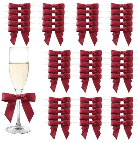 MORSUNBELA Geschenkschleifen Kleine Schleifen Geschenk Deko Rotwein | 50 Stück Geschenkschleifen für Weihnachten,Hochzeiten und kreative Geschenkverpackungen,kleine Schleifen als festliche Deko