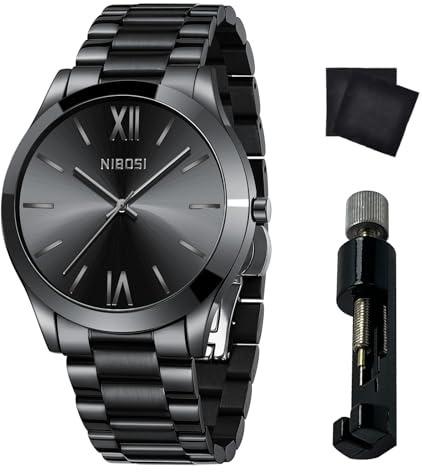 NIBOSI Men Watches Analog Quartz Stainless Steel Black Watches for Men Waterproof Business Classic Watch Fashion Minimalist Ultra Thin Wrist Watch for Work and Casual Wear