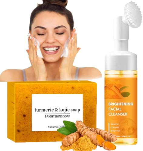 Kojic Acid & Turmeric Soap,2PCS Turmeric Foaming Facial Cleanser,Deep Nourishing &Even Skin Tone,Reduce Ance& Hydrating,Vitamin C Kojic Acid And Soap