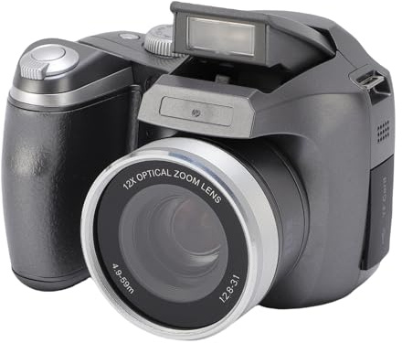 Yanmis DSLR Camera with 2.88in HD Screen, 4K 60M CMOS 12x Optical 6x Digital Zoom Retro Digital Camera with LED Flash, Video Recorder for Travel (Silver)