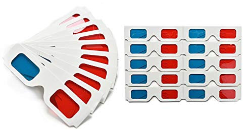LALAFINA 50pcs Paper 3d Glasses White Frame Anaglyph Glasses for Movies, Folded in Protective Sleeve