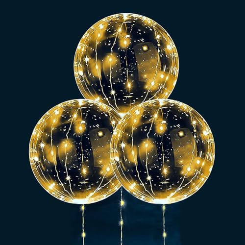 ENLACE 3 Stück Leuchtende Luftballons, 20 Zoll Bobo Ballons mit 3 Stück 3M 30 LED Lichterkette, Bobo Helium Ballons für Geburtstag Hochzeit Weihnachten Valentinstag Party Deko, Warmweiß