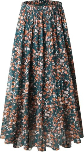 Bascabeen Dam kjolar elastisk hög midja maxi chiffongkjolar för kvinnor med foder sommar vintage lång elegant A-linje strandkjol, Blomma 3, XL