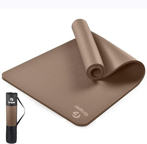 Gruper Thick Yoga Mat Non Slip, Large Size 72 L x 32 W x 0.6 TH, Premium Exercise & Fitness Mat with Carrying Strap and Bag, Workout Mats for Home (Brown, 72 * 24 * 0.4 Inches)