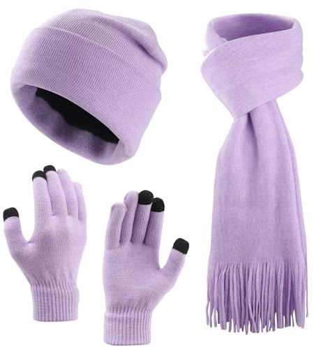 WELROG Mütze Schal & Handschuh-sets für Damen Warme Schal Mütze Damen Strickschal Deeignet für Outdoor-Aktivitäten wie Skifahren und Camping Warmer Winteranzug