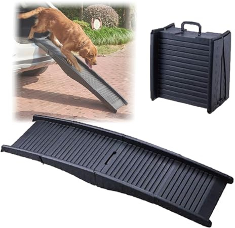 Rampa Per Auto Per Cani 160 x 42 Cm,Supporto 70 Kg,Rampa Portatile Per Cani Di Taglia Media,Grande e Anziana,Per Entrare In Auto e Suv,Con Superficie Antiscivolomaniglia Per Il Trasporto,Nero