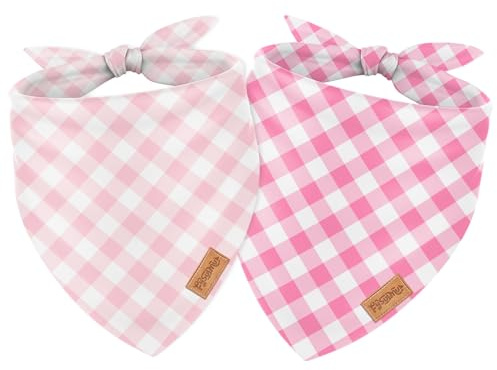FYSUIMU 2Pcs Spring Summer Pink Plaid Dog Bandanas Valentine's Triangle Pet Scarf Adjustable Puppy Neckerchief Dog Bib for Medium Large Cat Costume Accessories