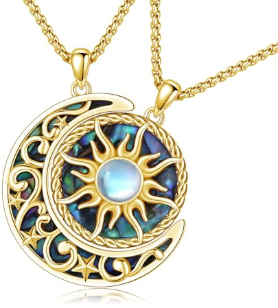 REDSUN Yin Yang - Collana in argento sterling 925, con sole e luna, argento, oro/nero, ciondolo celtico Tai Chi con ciondolo a forma di sole e abalone, idea regalo per donne partner, 20 mm (Sonne) und
