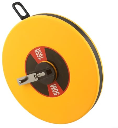 Mètre ruban en fibre de verre de 10 à 100 m pour mesure métrique, échelle double face, pour construction circulaire durable en fibre de verre avec prise en main ergonomique, rouge/jaune (jaune-50 m)