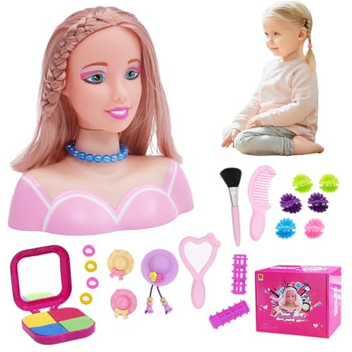 Takingup Doll Head for Hair Styling, Doll Head for Hair Styling 35Pcs Set, Simulated for Kids Imaginative and Makeup Learning Pretend Play Toys for Girls, Set 3