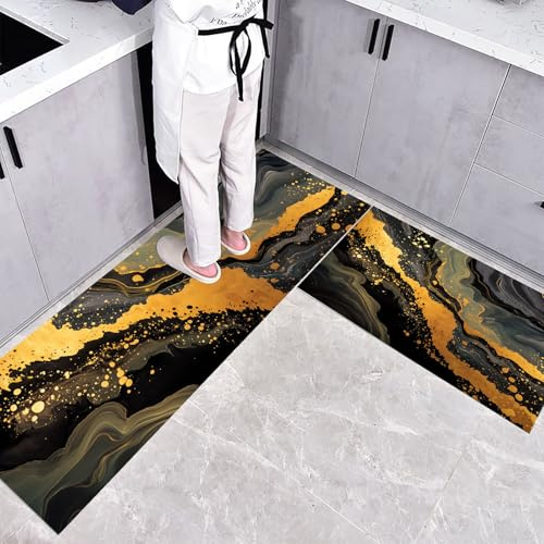 Paisaje fluvial Alfombra de Cocina Antideslizante Alfombra de Cocinas, Resumen de Lujo Durable Anti-Fatiga Corredor de Pasillo para Cocinas Lavable de Cocina,45x75+45x150cm