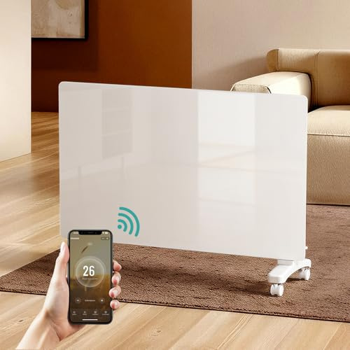 EMKE Smart Elektroheizung 2000W, Glaskonvektor-Heizung Elektrisch mit WLAN & App-Steuerung, Elektroheizkörper Energiesparend Standgerät oder Wandmontage Weiß
