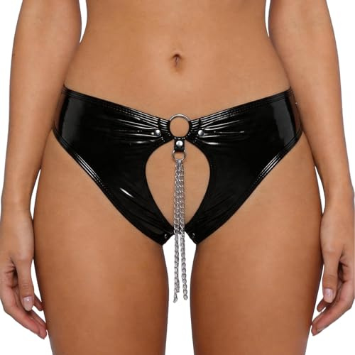 YOOJIA Dam Metallisk Brilliant Tanga Micro Bikini Trosor Coketter Kläder Club Damunderkläder Mini String Låg Midja Festival, svart, XXL