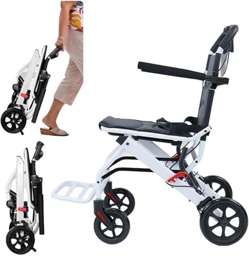 Lightweight Wheelchair for Adults,Lightweight Folding Wheelchair with Adjustable Footrests & Padded Seat,Attendant-Propelled Wheel Chair for Daily Living,Transport Travel Transit Wheel Chair (White)