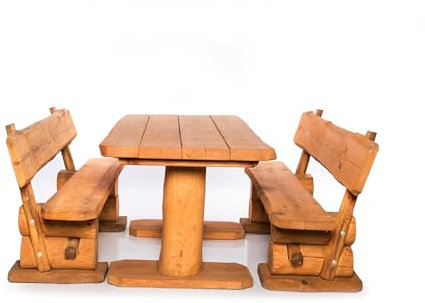 Massive rustikale Sitzgarnitur - Gartengarnitur - Aus heimischer Kiefer - Mit Holzschutzlasur behandelt (200 cm)