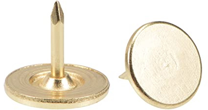 sourcing map 100 Stück Polsternägel, flacher Kopf Reißzwecken Für Sofa Möbel Kopfteile 11mmx10mm Möbel Nägel Goldton
