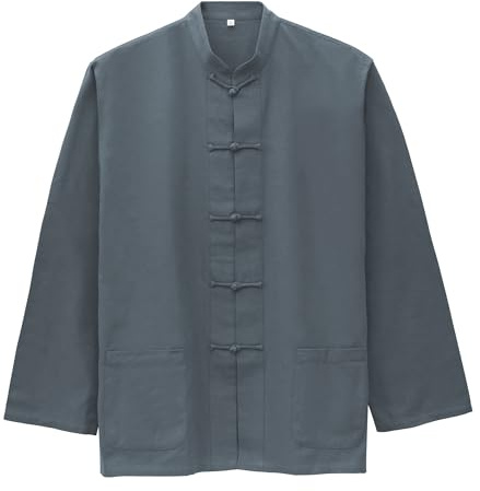 G-LIKE Chinese Men's Shirt - Traditional Martial Arts Kung Fu Tai Chi Wushu Classic Tangzhuang Style Long Sleeve Jacket Training Uniform Spring Autumn Casual Clothing, darkgray, M