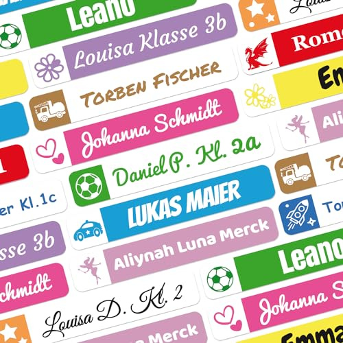 foliado® kids Namensaufkleber Stifteaufkleber Kinder Etikett 40x7mm Sticker Namensetikett Schule Kita personalisierte Klebeetiketten wasserfest (60 Stück) APD-013