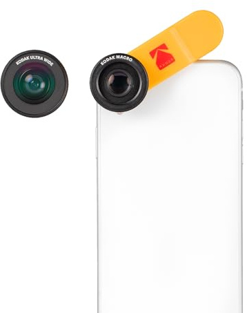 Kodak 2-en-1 Kit d'objectifs pour Smartphone Composé d'un Grand Angle de 100° et d'un Objectif Macro 15X (fixation Universelle par clip, Fonctionne avec les caméras MultiCams et les caméras Frontales)