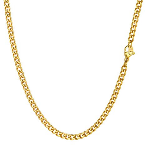 PROSTEEL Herren Kette Collier 18k vergoldet 46cm/18 in. Panzerkette Halskette 3mm breit kubanische Gliederkette Hip Hop Link Chain Necklace Modeschmuck Accessoire für Männer Frauen