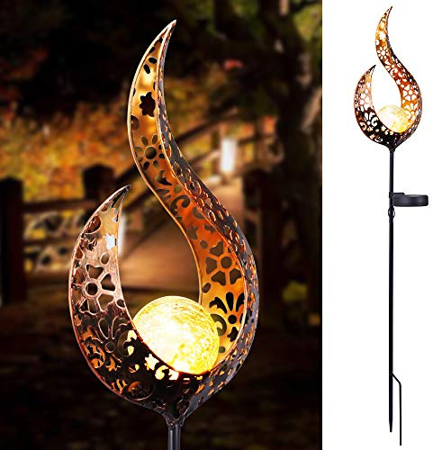 Lampada da giardino a luce solare decorativa per esterni, decorazione lunare, palla di vetro crepitio in metallo, luce del palo da giardino per percorso, prato, patio, cortile