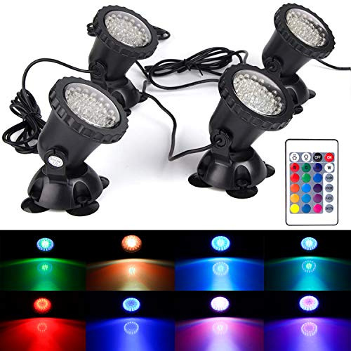 GZKANFUL Pond Lights, RGB Outdoor LED Fountain Lights Underwater Landscape Spot Lights IP68 Waterproof Dimmable Memory for Garden Yard Lawn Waterfall (4 Lights)