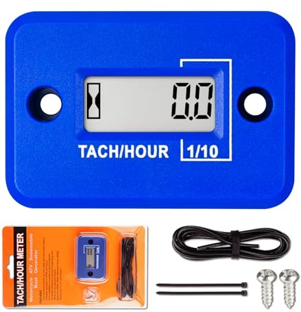 Jayron Compte-Tours Compteur Horaire Inductif pour Moteur Essence, Bleu | Étanchéité IP68, suivi 99999H, RPM en direct jusqu'à 30000, capteur fil de bougie, 54 x 37 x 14,5 mm, aide entretien