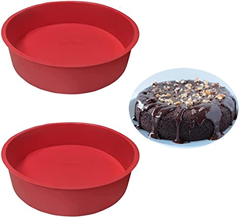 2pcs 8 Inch Silicone Cake Tins for Baking, Silicone Cake Moulds, Round Cake Baking Pan Non-Stick Quick Release Suitable Baking Tray for Cakes Muffins Puddings Bread