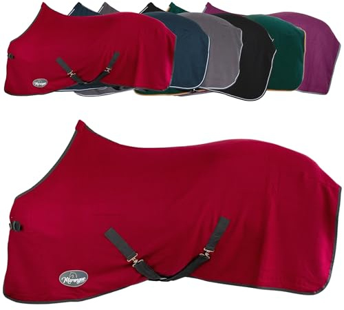 Marengos - Abschwitzdecke Economic mit Kreuzgurten – Granatapfel – 125cm | Pferdedecke mit Frontschnalle, Schweifkordel, Widerristpolster & abnehmbaren Gurten – atmungsaktive Fleecedecke