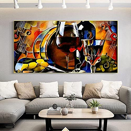 dsdsgog Mosaico de noche nórdico Vela de copa de vino Pintura abstracta Cuadros Arte de la pared Impresión de carteles en lienzo para la decoración de la sala de estar 70x140cm Sin marco
