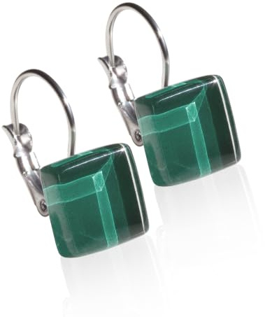 Edelstahl Ohrringe, Ohrhänger Silber, Hängeohrringe mit quadratischen Glassteinen, Nachhaltiger Ohrschmuck, Nickelfrei, hochwertiger Ohrringverschluss, Klappverschluss, Schmucksteine: 10mm