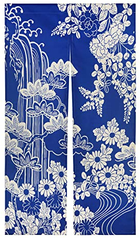 LIGICKY Tenda giapponese Noren per porta, in cotone e lino, con stampa lunga, per decorazione domestica, 85 x 150 cm, blu (crisantemo)