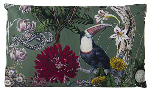 DRW Cuscino rettangolare a faccia in velluto con stampa digitale tucano e fiori con cerniera 50 x 30 cm