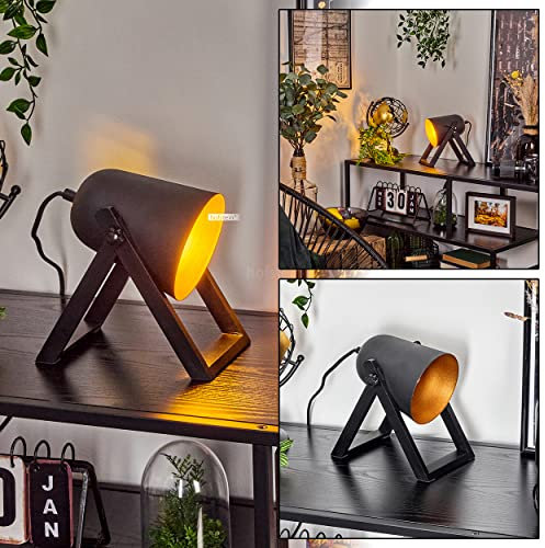 Lámpara de mesa Novilly, lámpara de mesilla de noche de madera/metal en colores natural/negro/oro, diseño moderno con pantalla orientable, 1 x E27, interruptor on/off en el cable, sin bombilla(s)