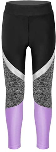 Mufeng Mädchen Leggings Sport Farbblock Sporthose Tanzleggings Ballettfhose Trainingshose Gymnastik Tanz Yoga Pilate B Lila 146-152