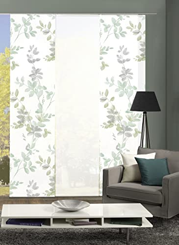 HOME WOHNIDEEN 084646 Schiebegardine ALYA, halbtransparent, Ranken-Motiv 245x60 cm, Farbe:Salbei, Größe:245 x 60 cm, Anzahl:3X