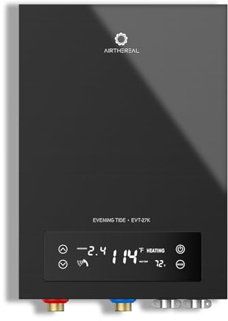 Airthereal Electric Tankless Water Heater, 27kW, 240Volts - Endless On-Demand Hot Water - Self Modulates to Save Energy Use - Small Enough to Install Anywhere - for 3 Showers, Evening Tide series