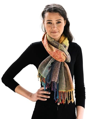 NELUHA Pashmina Schal für Damen – Warmer Herbst Winter und Frühling Damenschal mit Paisley Muster – Pashmina Stola 185 x 70 cm – Schals und Tücher Accessoire
