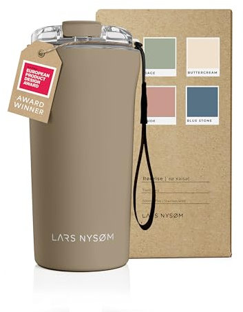 LARS NYSØM Thermo Kaffeebecher to go mit Trageschlaufe & Tritan Deckel | Travel Mug 0,5 Liter mit Isolierung | Auslaufsicherer Edelstahl Thermobecher für Café & Tee (Taupe Brown, 500ml)