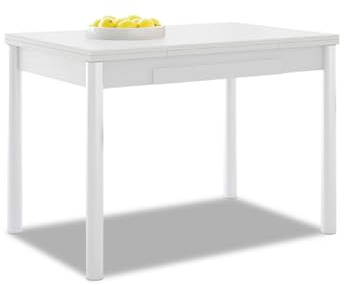 ASTIMESA Ausziehbarer Küchentisch, weiße Struktur, laminierte Oberfläche, weiß, ideal für kleine Räume, 90 x 50 cm, ausziehbar 140 x 50 cm