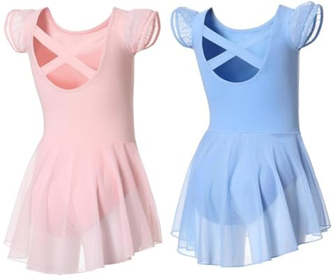 DIPUG Ballet Leotards for Girls Toddler Dance Leotard Flutter Sleeve and Criss-Cross Back Size 2t 3t 4t