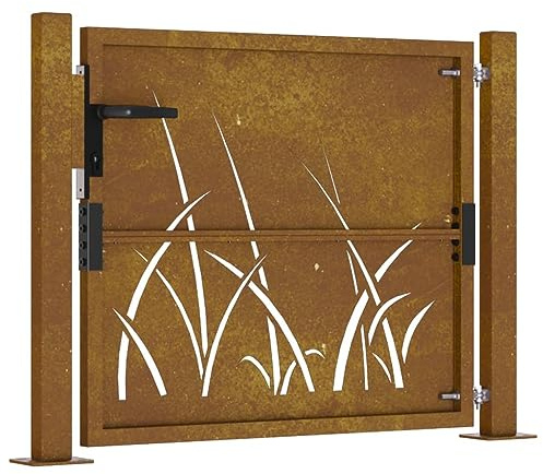 Gartentor, 105x105 cm Cortenstahl, Lasergeschnittenes Design, Abschließbar, Einfach zu Montieren, für Garten oder Terrasse