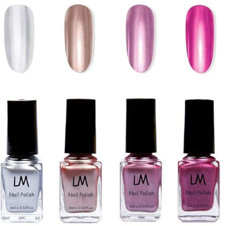 Metallic Nail Polish - 4PC Quick Drying Mirror Nail Varnish - 6ML Metallic Effect Nail Art Polish - Light Pink Dark Pink Silver Rose Gold Nail Polish - No UV Needed