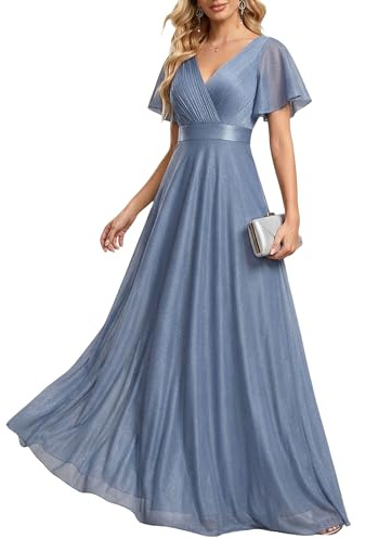 Ever-Pretty Women's Sparkling Ruffles Sleeve Deep V-Neck Empire Waist A-Line Bridesmaid Dress EE50159
