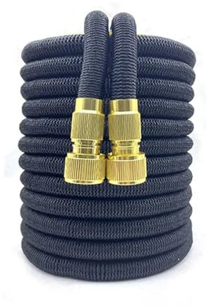 Gartenwasserschlauch, erweiterbar, doppelter Metallanschluss, Hochdruck-PVC-Rolle, magische Wasserleitungen for Garten, Bauernhof, Bewässerung, Autowäsche (Color : Black, Size : 100FT-30M)