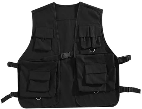 Perfeclan Gilet Utilitaire Gilet de pêche Gilet Cargo léger vêtements d'extérieur pour Hommes Femmes Adultes Sports de Plein air randonnée Photographie, Noir, m